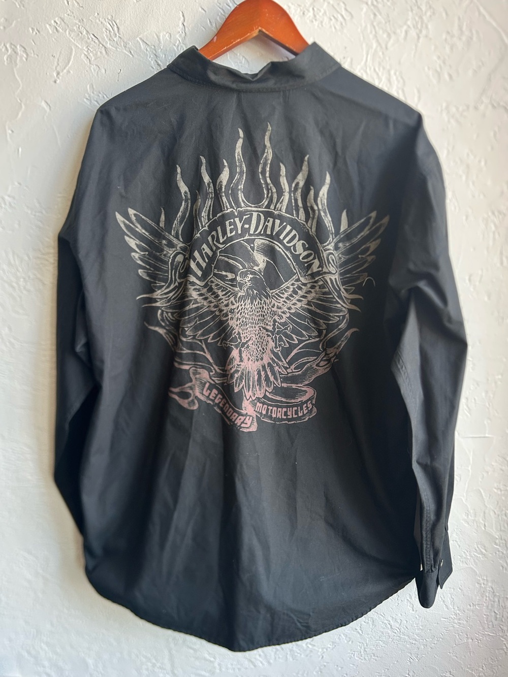 Harley Davidson Shirt Men L Black Button Down Motorcycle Biker Eagle Vintage